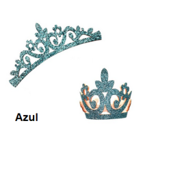 Aplique de Glitter y Fieltro - Corona Grande Azul Metalizado 12cms (x1pc)