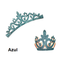 Aplique de Glitter y Fieltro - Corona Grande Azul Metalizado 12cms (x1pc)