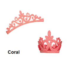 Aplique de Glitter y Fieltro - Corona Grande Coral 12cms