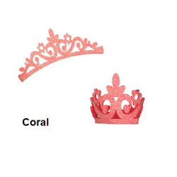 Aplique de Glitter y Fieltro - Corona Grande Coral 12cms