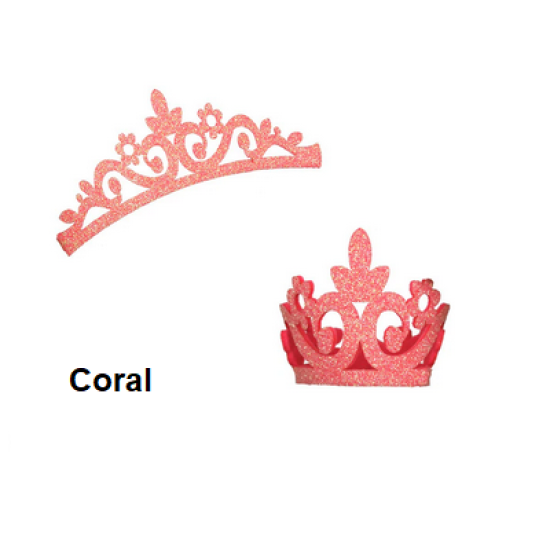 Aplique de Glitter y Fieltro - Corona Grande Coral 12cms