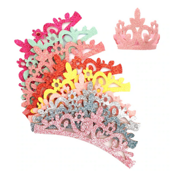 Aplique de Glitter y Fieltro - Corona Grande Coral 12cms