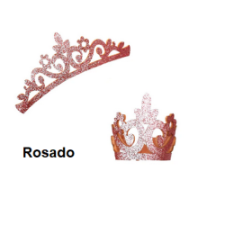 Aplique de Glitter y Fieltro - Corona Grande Rosado Metalizado 12cms