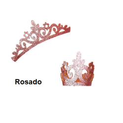 Aplique de Glitter y Fieltro - Corona Grande Rosado Metalizado 12cms