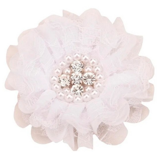 Flor de Lujo con Encaje, Perlas y Strass - 9cms