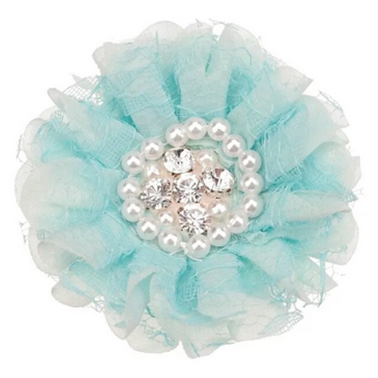 Flor de Lujo con Encaje, Perlas y Strass - 9cms