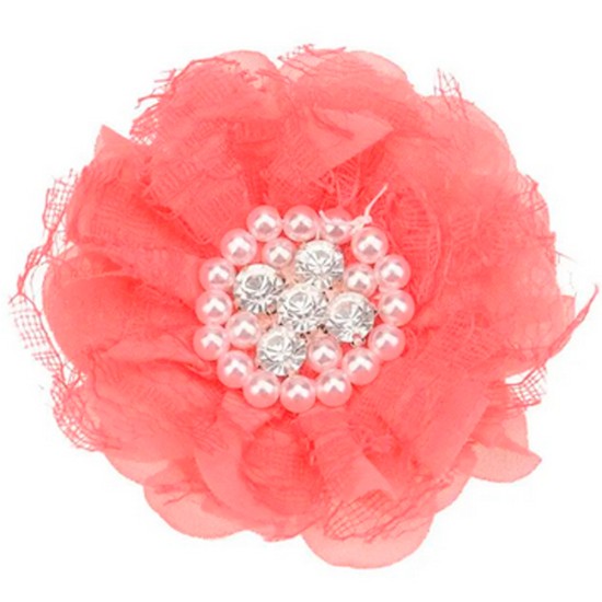 Flor de Lujo con Encaje, Perlas y Strass - 9cms