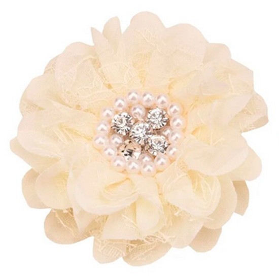 Flor de Lujo con Encaje, Perlas y Strass - 9cms