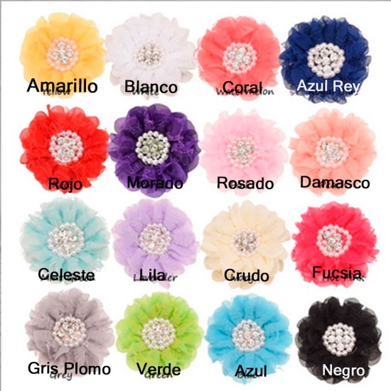 Flor de Lujo con Encaje, Perlas y Strass - 9cms