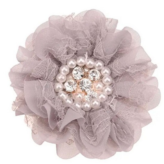 Flor de Lujo con Encaje, Perlas y Strass - 9cms