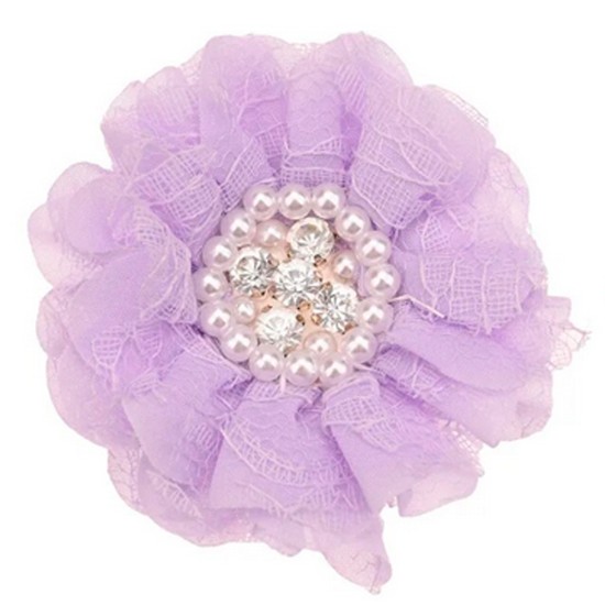 Flor de Lujo con Encaje, Perlas y Strass - 9cms
