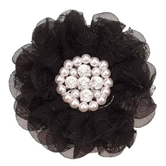 Flor de Lujo con Encaje, Perlas y Strass - 9cms