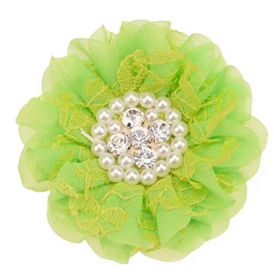 Flor de Lujo con Encaje, Perlas y Strass - 9cms
