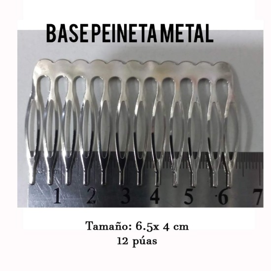 Peineta Plateada 6.5x4 cm - Por unidad