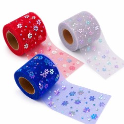 Rollo de tela de tul con flores de colores
