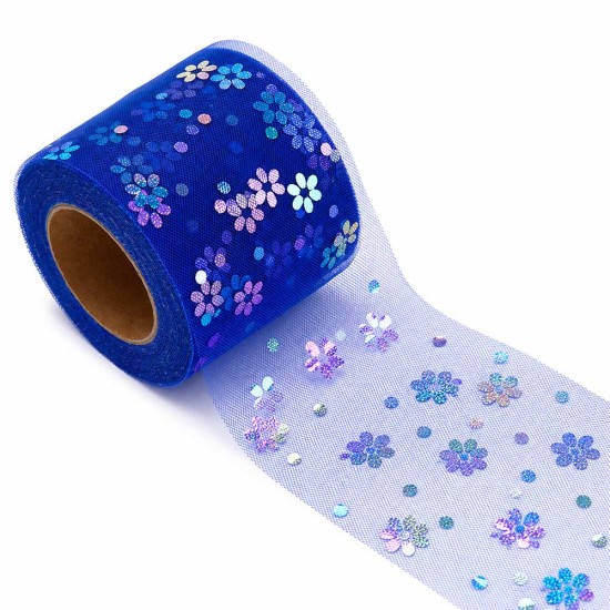 Rollo de tela de tul con flores de colores