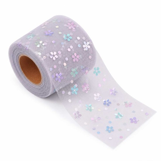 Rollo de tela de tul con flores de colores