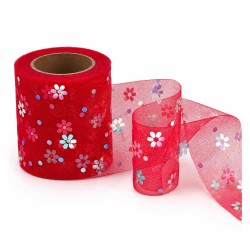 Rollo de tela de tul con flores de colores